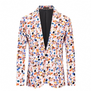 Blomstermønster Herre Blazer Sport Frakke Broken Flowers Mønster Én Knap Flad Krave Slank