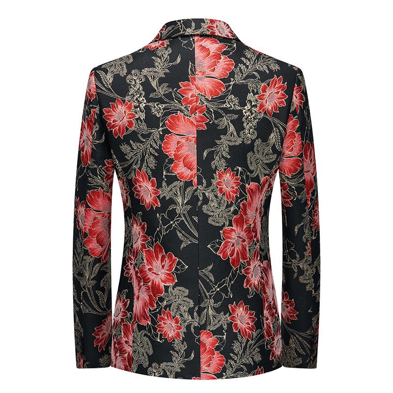 Herre Blazer Sport Frakke Botanisk Mønster Blomstermønster Én Knapper Plus Størrelse - Rød