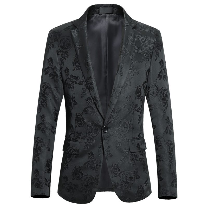 Herre Blazer Sport Frakke Broderi Individualitet Slankt Blomstermønster Én Knapper