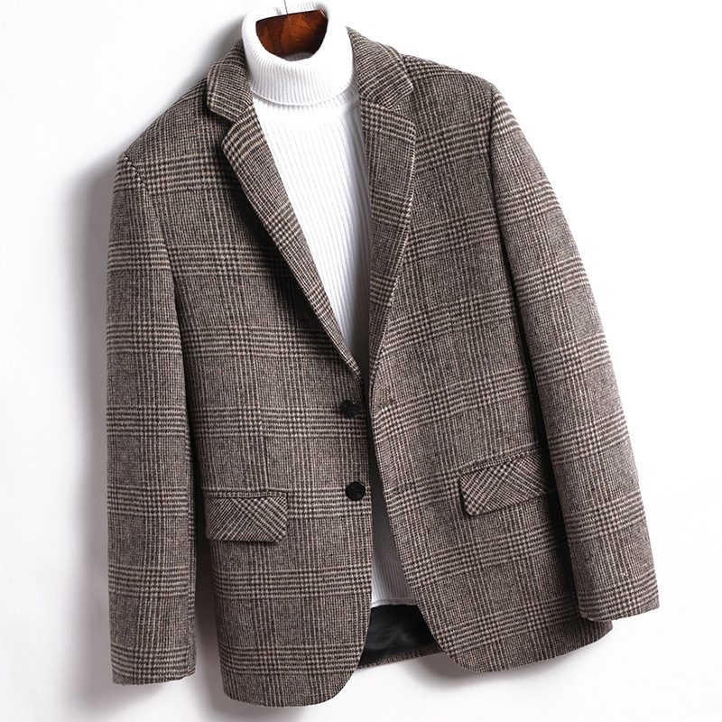 Herre Blazer Sport Frakke Efterår / Vinter Uld Plaid To Knapper