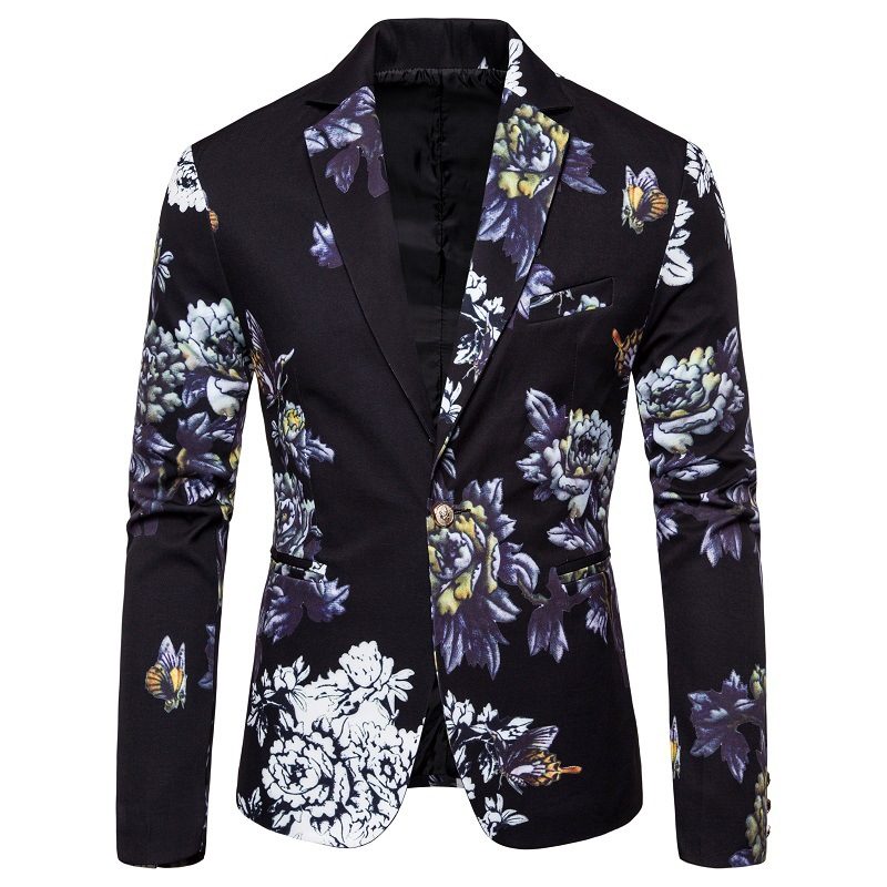 Herre Blazer Sport Frakke Lapel Plant Blomstermønster Én Knapper Slank