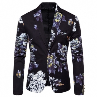 Herre Blazer Sport Frakke Lapel Plant Blomstermønster Én Knapper Slank