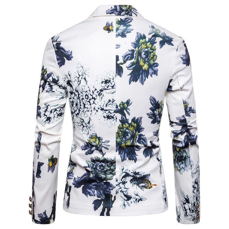 Herre Blazer Sport Frakke Lapel Plant Blomstermønster Én Knapper Slank - Hvid