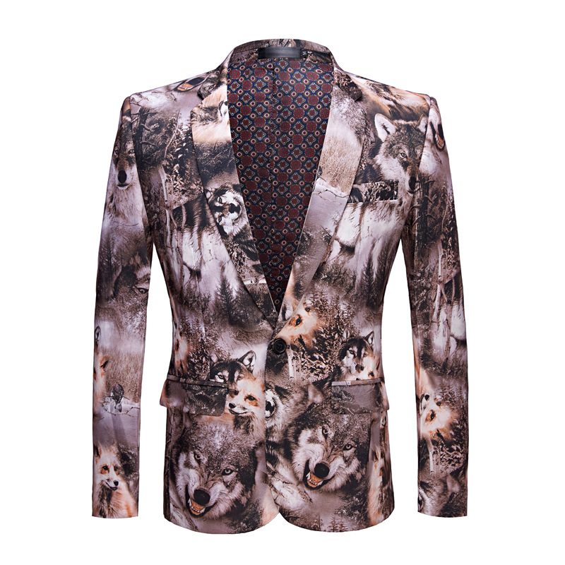 Herre Blazer Sport Frakke Leopard Mønster / Ulv Tiger Én Knap Klaplommer Flad Krave