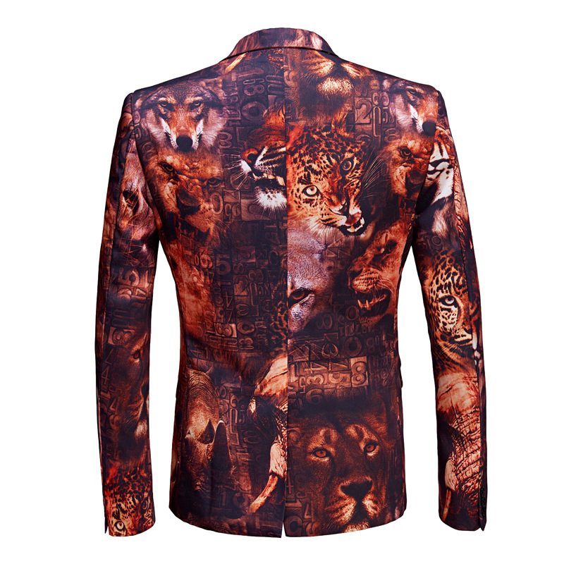 Herre Blazer Sport Frakke Leopard Mønster / Ulv Tiger Én Knap Klaplommer Flad Krave - Rød / Gul