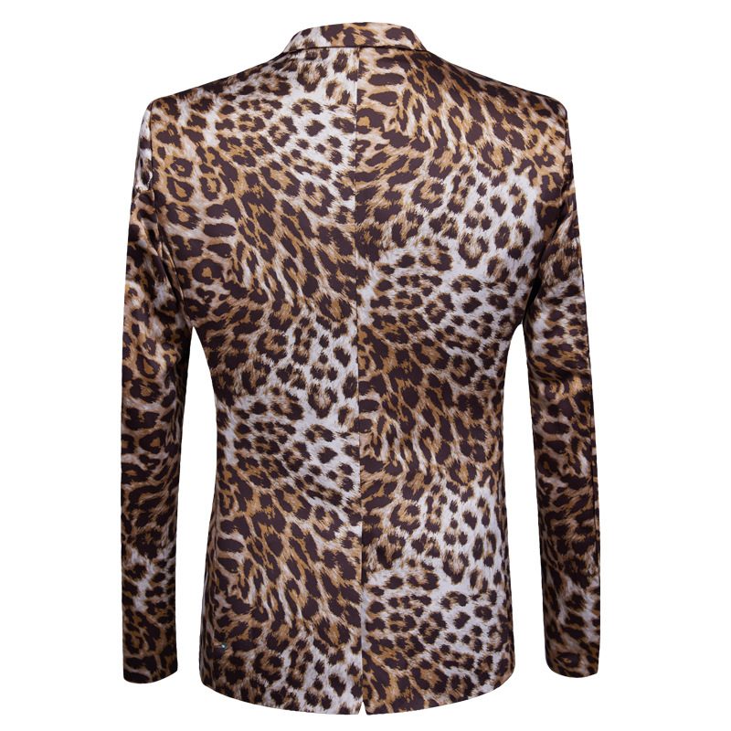 Herre Blazer Sport Frakke Leopard Mønster / Ulv Tiger Én Knap Klaplommer Flad Krave - Gul / Hvid