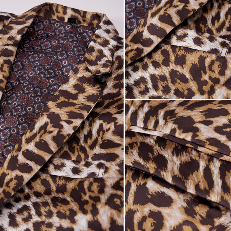 Herre Blazer Sport Frakke Leopard Mønster / Ulv Tiger Én Knap Klaplommer Flad Krave - Gul / Hvid