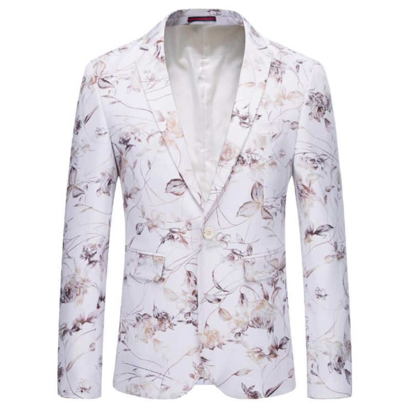 Herre Blazer Sport Frakke Mode Blomstermønster Individualitet Business Moderne Én Knapper