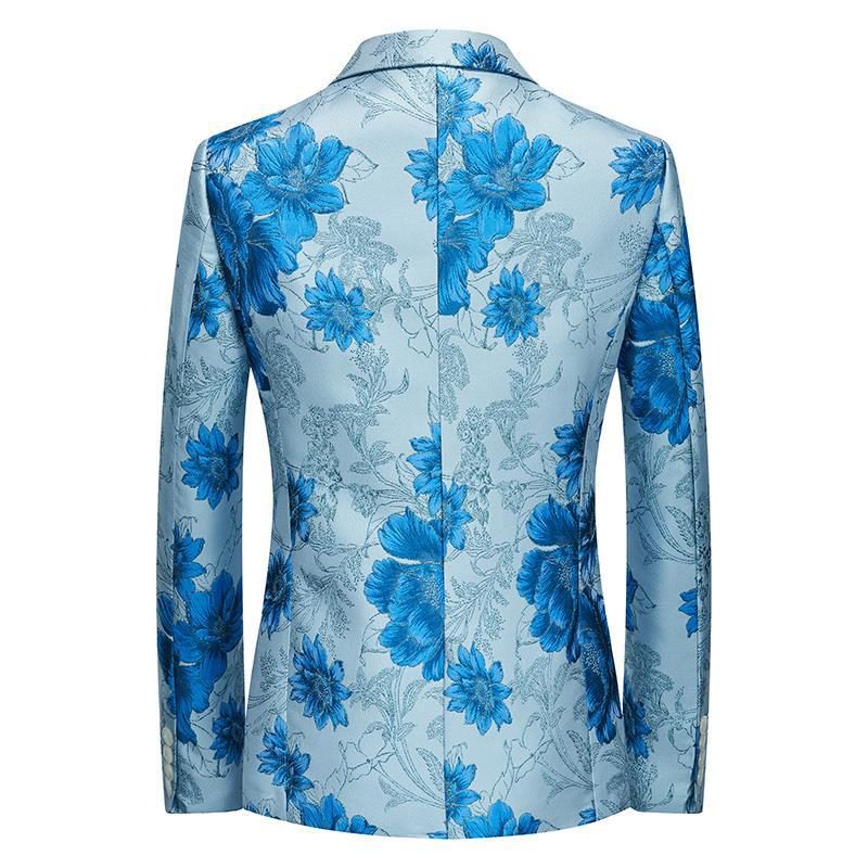 Herre Blazer Sport Frakke Mode Plant Blomstermønster Én Knapper - Lyseblå