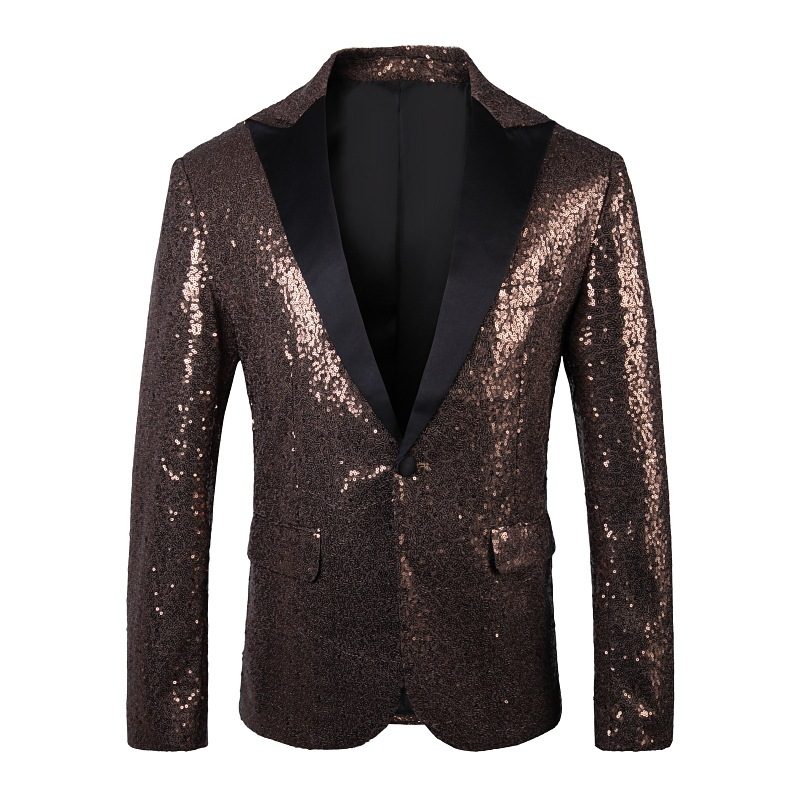 Herre Blazer Sport Frakke Pailletter Metal Dekoration Farve Blok Én Knapper Plus Størrelse