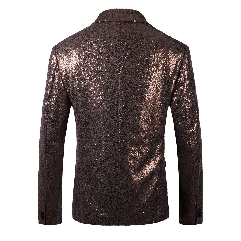 Herre Blazer Sport Frakke Pailletter Metal Dekoration Farve Blok Én Knapper Plus Størrelse - Brun