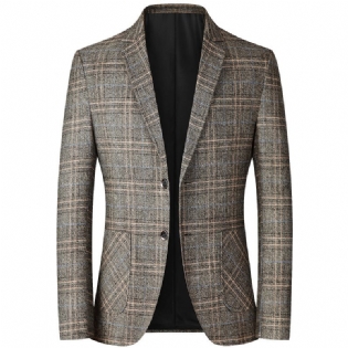 Herre Blazer Sport Frakke Plaid Mønster To Knapper Flad Krave Lappede Lommer Nem Pleje