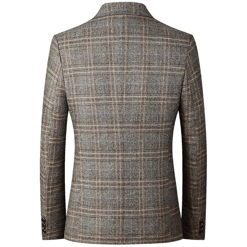 Herre Blazer Sport Frakke Plaid Mønster To Knapper Flad Krave Lappede Lommer Nem Pleje - Gul