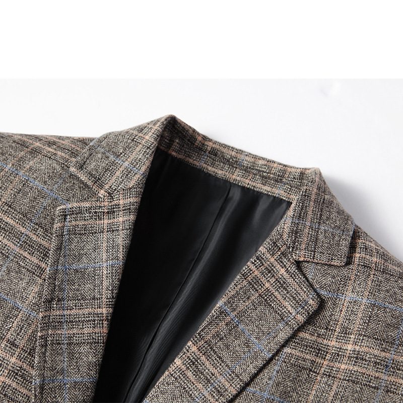 Herre Blazer Sport Frakke Plaid Mønster To Knapper Flad Krave Lappede Lommer Nem Pleje - Gul