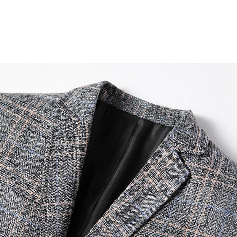 Herre Blazer Sport Frakke Plaid Mønster To Knapper Flad Krave Lappede Lommer Nem Pleje - Grå