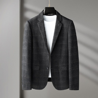 Herre Blazer Sport Frakke Plaid Stribe Mønster To Knapper Flad Krave Flap Lommer Plus Størrelse