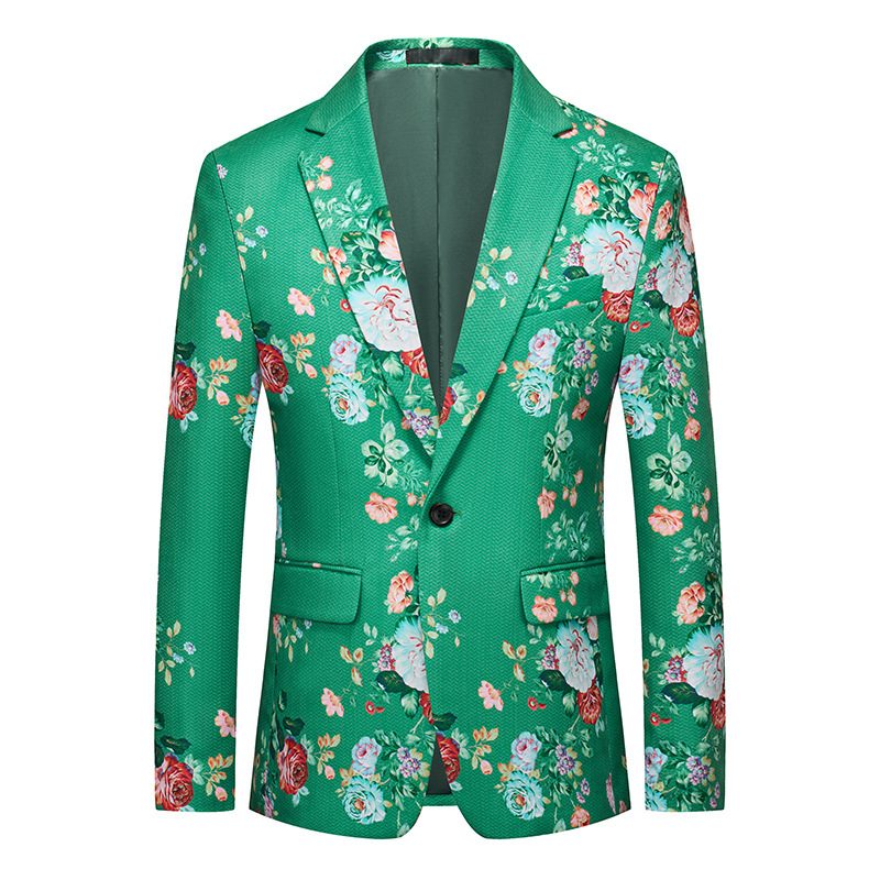 Herre Blazer Sport Frakke Slank 3d Blomstermønster Rosenmønster Med Én Knap Flad Krave Klaplommer