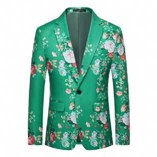 Herre Blazer Sport Frakke Slank 3d Blomstermønster Rosenmønster Med Én Knap Flad Krave Klaplommer