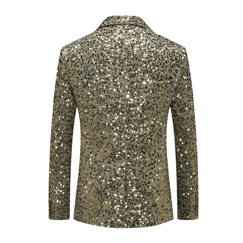 Herre Blazer Sport Frakke Slank Individuality Pailletter To Knapper Klap Lommer Flad Krave - Guld