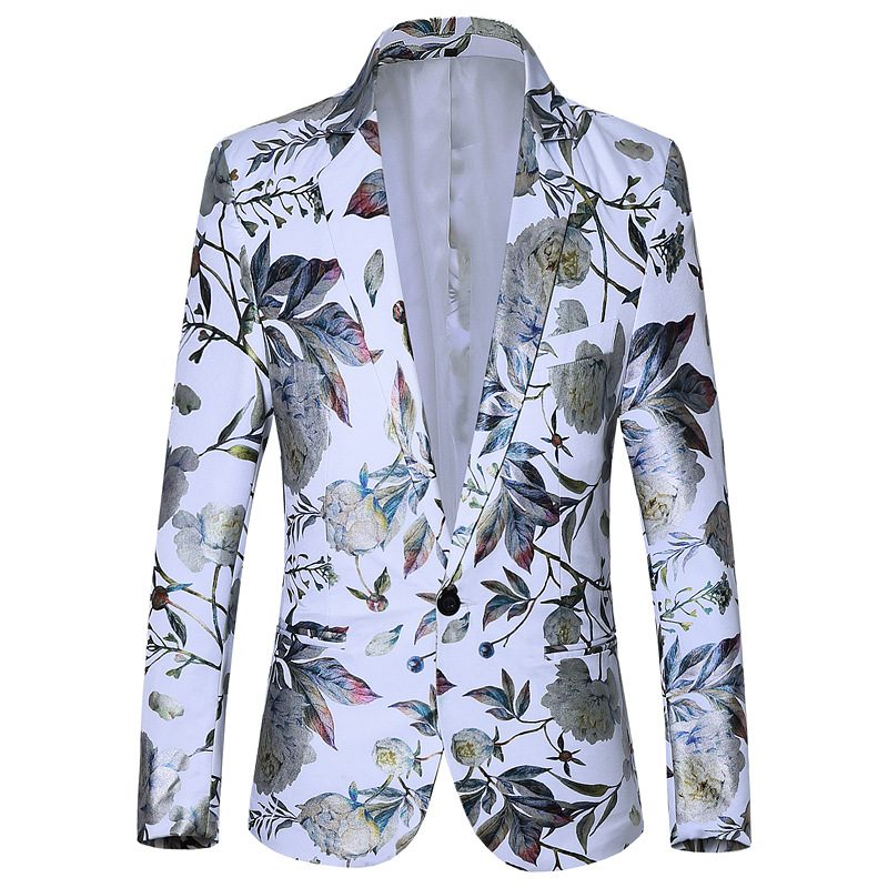 Herre Blazer Sport Frakke Slank Plante Blomstermønster Én Knapper