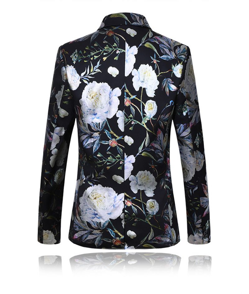 Herre Blazer Sport Frakke Slank Plante Blomstermønster Én Knapper - Blå