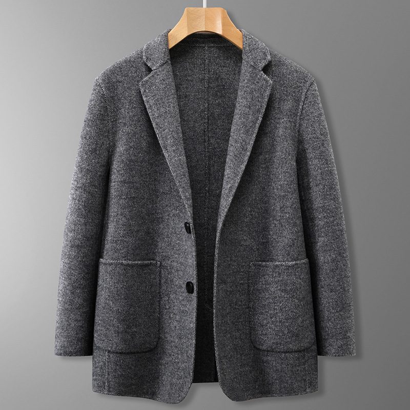 Herre Blazer Sport Frakke Uld Løs Flad Krave Patch Lomme To Knapper