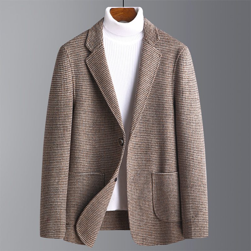 Herre Blazer Sport Frakke Uld To Knapper Flad Krave Patch Lommer - Brun