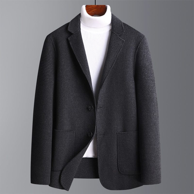 Herre Blazer Sport Frakke Uld To Knapper Flad Krave Patch Lommer - Sort