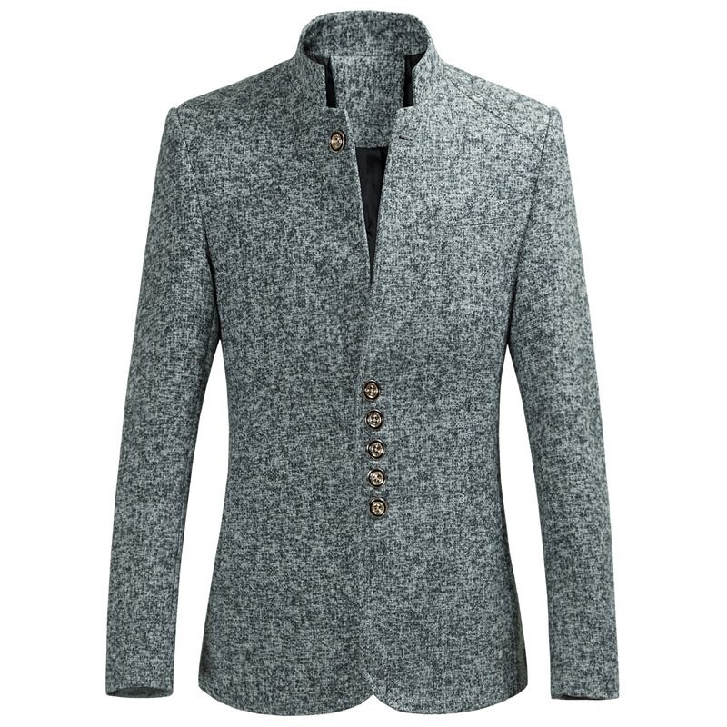 Herre Blazer Sport Frakkestativ Krave Kinesisk Tunika Suit Slank Fem Knapper Ensfarvet