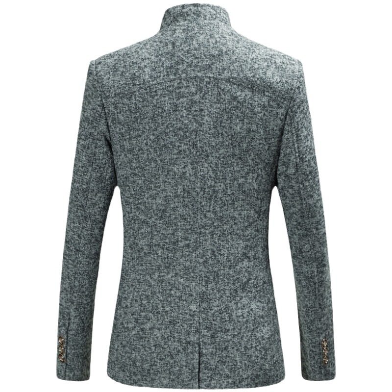 Herre Blazer Sport Frakkestativ Krave Kinesisk Tunika Suit Slank Fem Knapper Ensfarvet - Sort