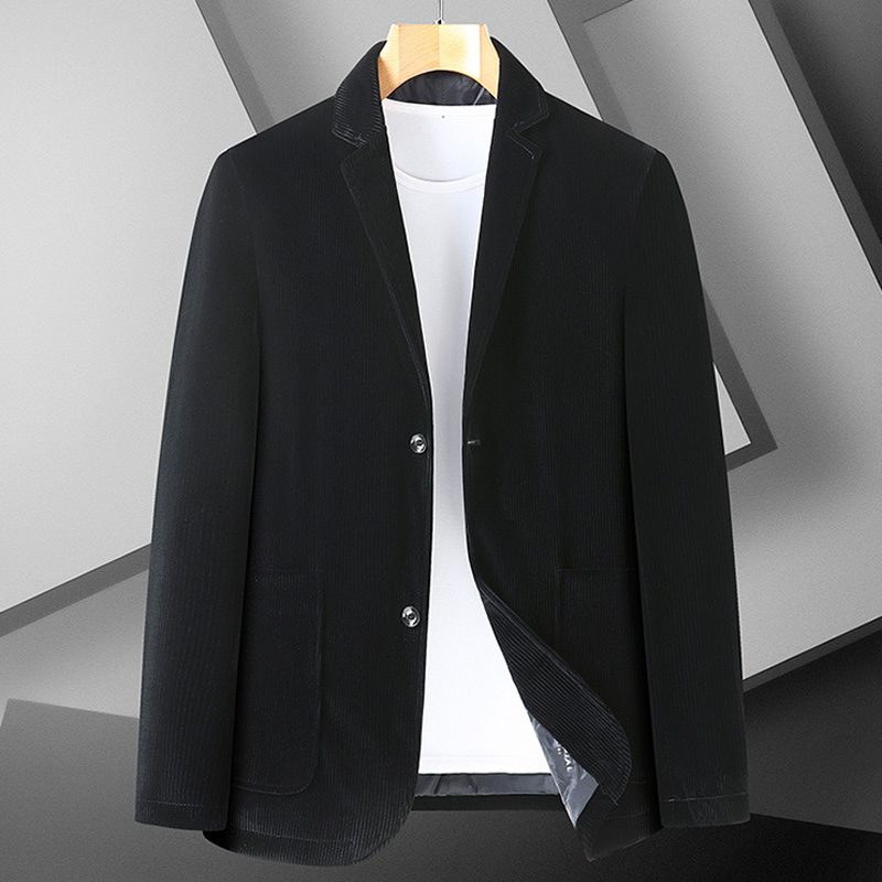 Herre Blazer Sportsfrakke Corduroy Løse To Knapper Patch Lommer Plus Størrelse - Sort