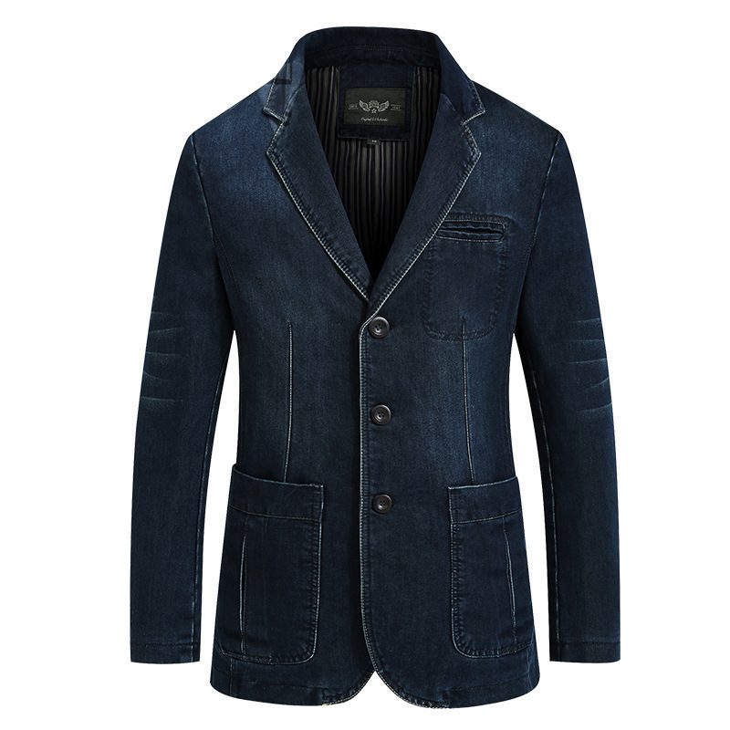 Herre Blazer Sportsfrakke Denim Slanke Lommer Med Tre Knapper