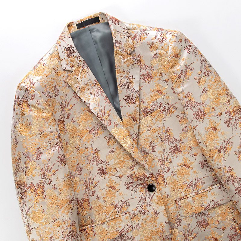 Herre Blazer Sportsfrakke Én Knapper Business Moderne Blomstermønster Plus Størrelse - Guld