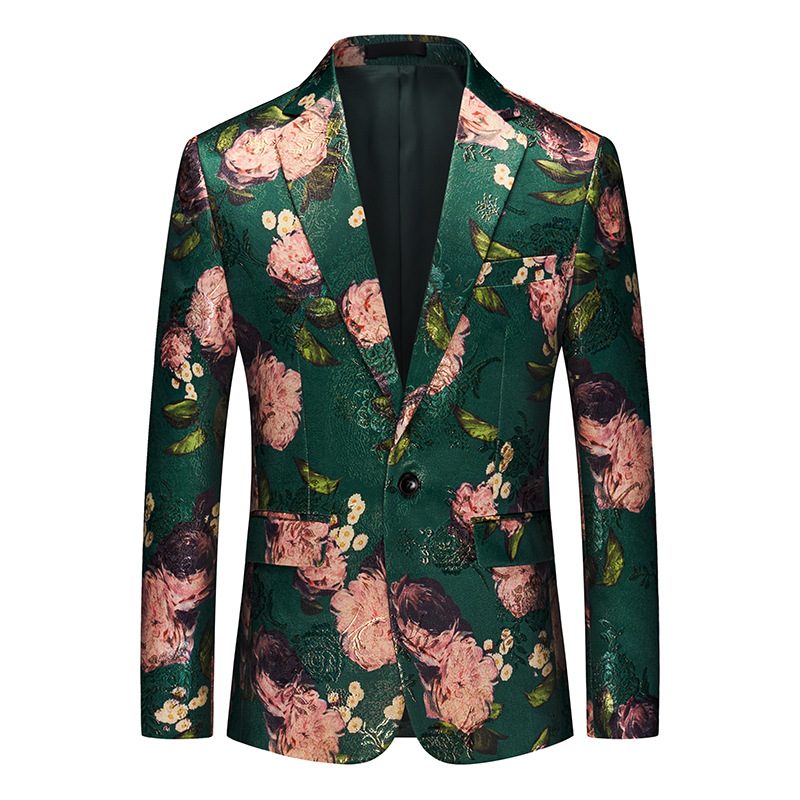 Herre Blazer Sportsfrakke Jacquard Én Knapper Flad Krave Flap Lommer Blomstermønster