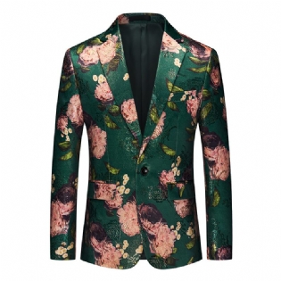 Herre Blazer Sportsfrakke Jacquard Én Knapper Flad Krave Flap Lommer Blomstermønster