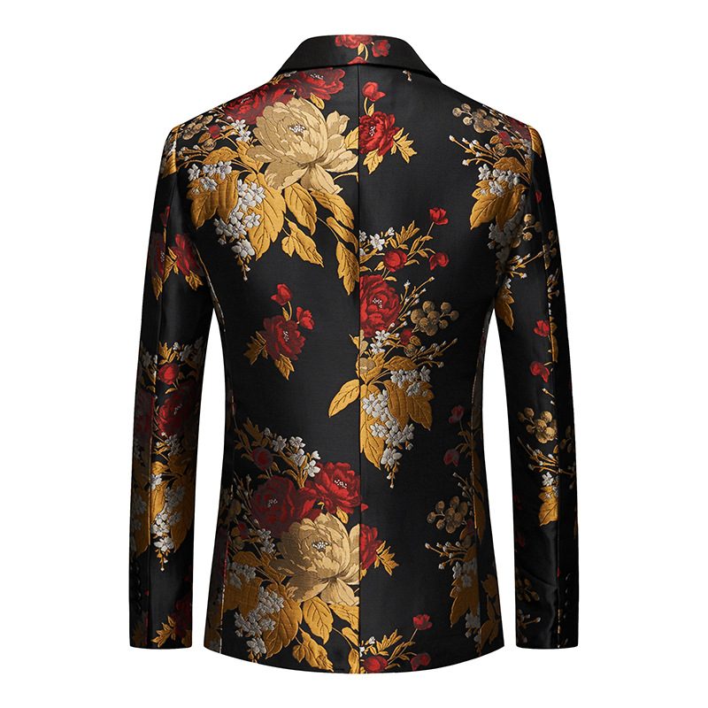 Herre Blazer Sportsfrakke Jacquard Én Knapper Flad Krave Flap Lommer Blomstermønster - Sort