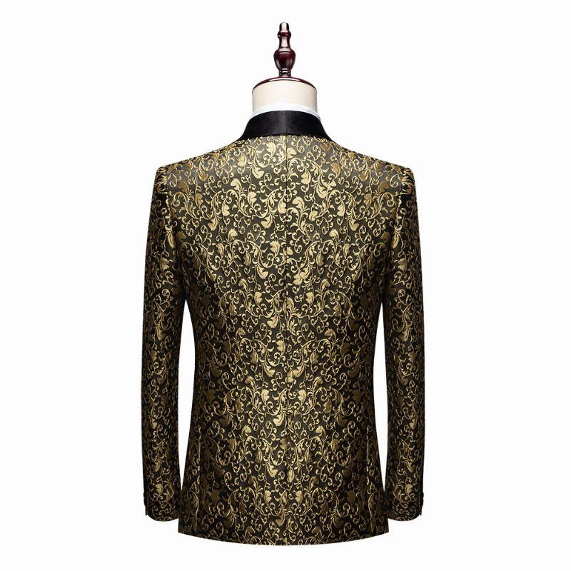 Herre Blazer Sportsfrakke Jacquard Én Knapper Sjal Lapel Flap Lommer - Guld