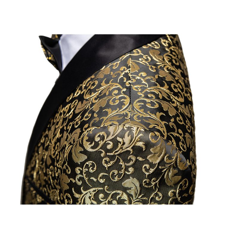 Herre Blazer Sportsfrakke Jacquard Én Knapper Sjal Lapel Flap Lommer - Guld