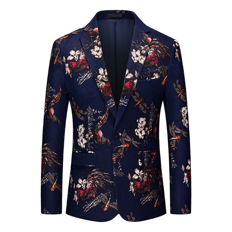 Herre Blazer Sportsfrakke Slankt Blomstermønster Botanisk Mønster Én Knapper