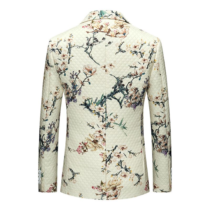 Herre Blazer Sportsfrakke Slankt Blomstermønster Botanisk Mønster Én Knapper - Beige