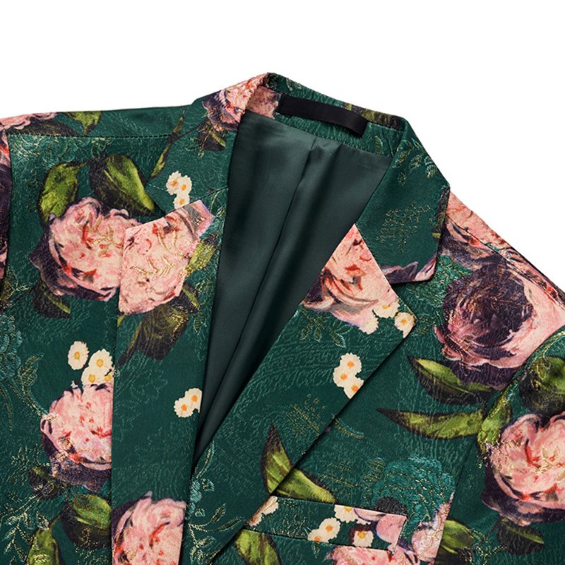 Herre Blazer Sportsfrakke Slankt Blomstermønster Botanisk Mønster Én Knapper - Grøn