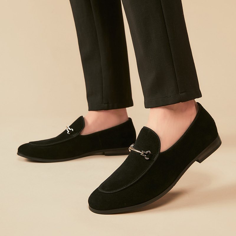 Herre Loafers Moccasin Nubuck Læder Rund Tå - Sort