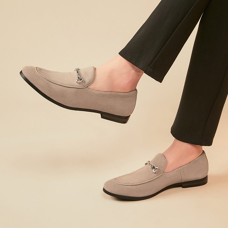 Herre Loafers Moccasin Nubuck Læder Rund Tå - Kaki