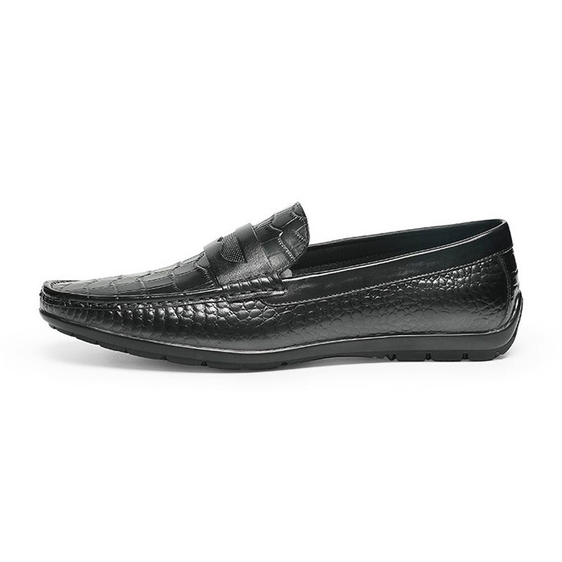 Herre Moccasin Loafer Kolæder Krokodillemønster - Sort