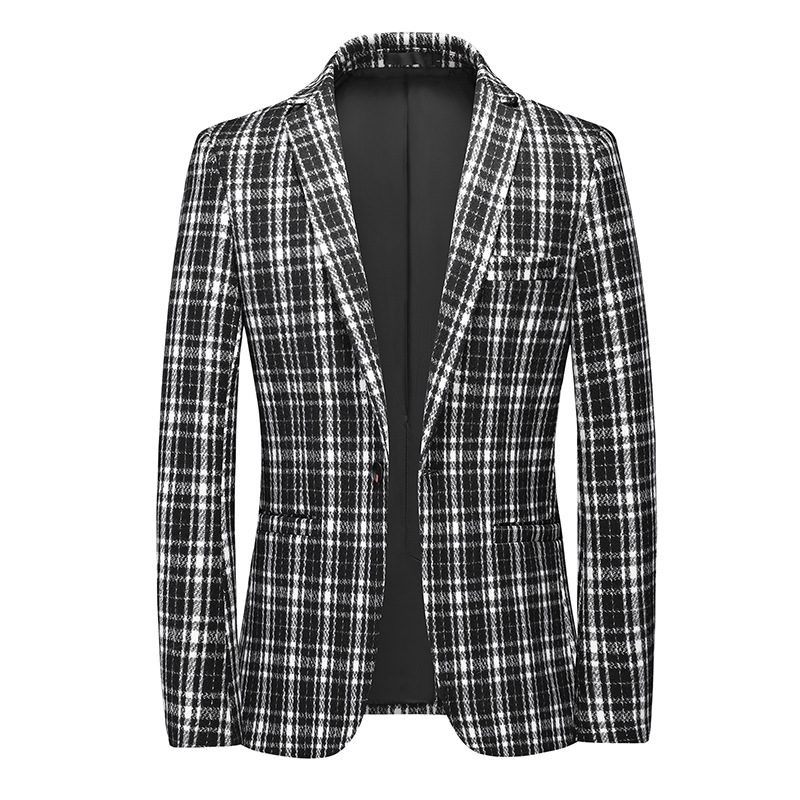 Herre Store Og Høje Blazer Sportfrakke Casual Slank Knap Plaid Farveblok