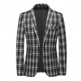 Herre Store Og Høje Blazer Sportfrakke Casual Slank Knap Plaid Farveblok